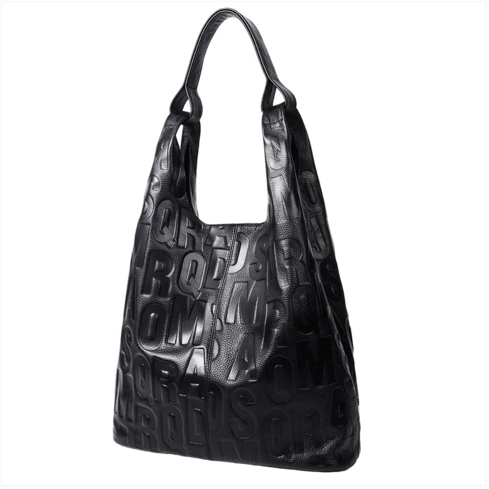Veloisse Black Leather Embossed Lettering Hobo Bag NWOT